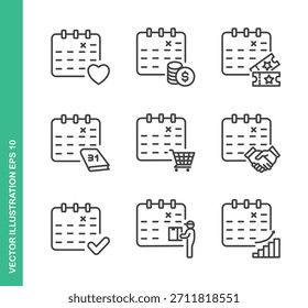 Calendario y fecha Iconos. Colección de Elementos de símbolo de línea delgada.