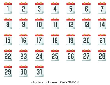 Calendar date icons vector in flat style, for business, education, event and office use.