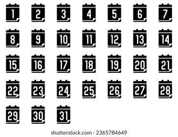Calendar date icons vector in glyph style, for business, education, event and office use.