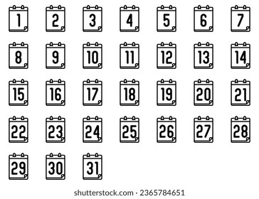 Calendar date icons vector in line style, for business, education, event and office use.