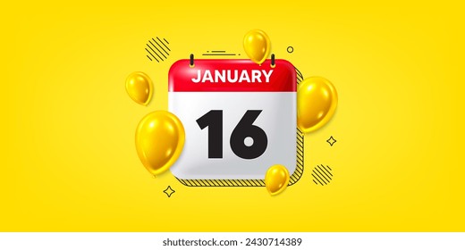 Calendar date of January 3d icon. 16th day of the month icon. Event schedule date. Meeting appointment time. 16th day of January. Calendar month date banner. Day or Monthly page. Vector