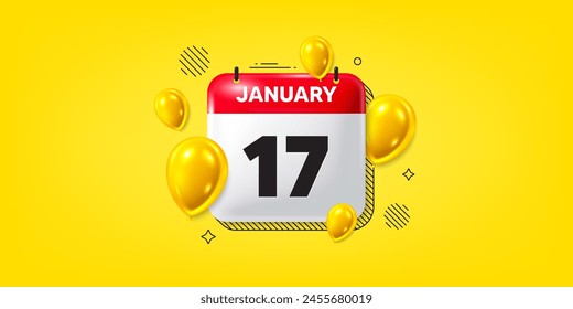Calendar date of January 3d icon. 17th day of the month icon. Event schedule date. Meeting appointment time. 17th day of January. Calendar month date banner. Day or Monthly page. Vector