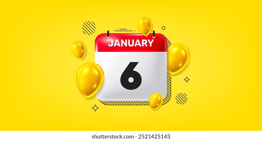 Calendar date of January 3d icon. 6th day of the month icon. Event schedule date. Meeting appointment time. 6th day of January. Calendar month date banner. Day or Monthly page. Vector