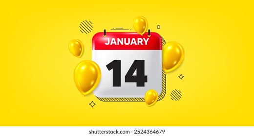 Calendar date of January 3d icon. 14th day of the month icon. Event schedule date. Meeting appointment time. 14th day of January. Calendar month date banner. Day or Monthly page. Vector