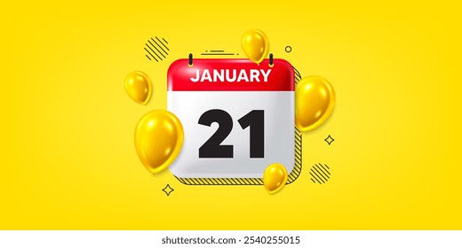 Calendar date of January 3d icon. 21th day of the month icon. Event schedule date. Meeting appointment time. 21th day of January. Calendar month date banner. Day or Monthly page. Vector