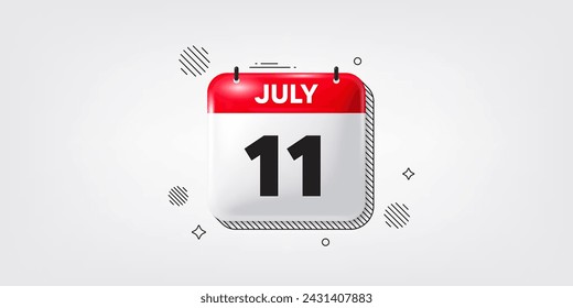 Icono de la fecha del calendario del 3 de julio. Icono del día 11 del mes. Fecha de programación del evento. Hora de cita de reunión. 11 de julio. Banner de fecha de mes del calendario. Página Día o Mensual. Vector