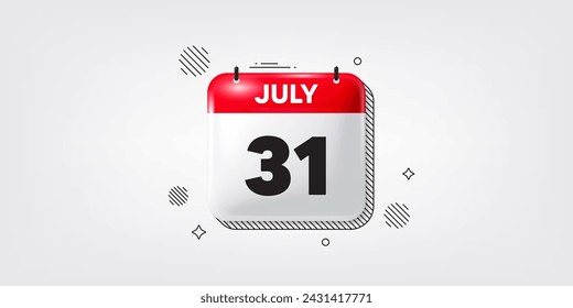 Icono de la fecha del calendario del 3 de julio. Icono del día 31 del mes. Fecha de programación del evento. Hora de cita de reunión. 31 de julio. Banner de fecha de mes del calendario. Página Día o Mensual. Vector