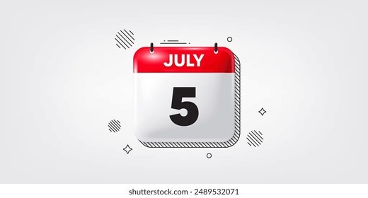 Calendar date of July 3d icon. 5th day of the month icon. Event schedule date. Meeting appointment time. 5th day of July. Calendar month date banner. Day or Monthly page. Vector