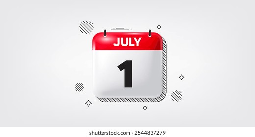 Calendar date of July 3d icon. 1st day of the month icon. Event schedule date. Meeting appointment time. 1st day of July. Calendar month date banner. Day or Monthly page. Vector