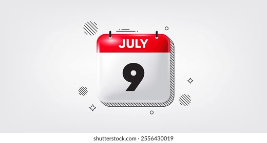 Calendar date of July 3d icon. 9th day of the month icon. Event schedule date. Meeting appointment time. 9th day of July. Calendar month date banner. Day or Monthly page. Vector