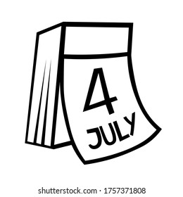 Calendar with date July 4, Independence day in the United States in ink Isolated on white background. Hand drawn vector decorative element for invitation, decoration, postcard, flyer or website