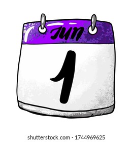 Calendar with the date of June 1 on a white background. Holiday World Parents Day, International Children's Day, Children's Day, World Milk Day. Vector illustration