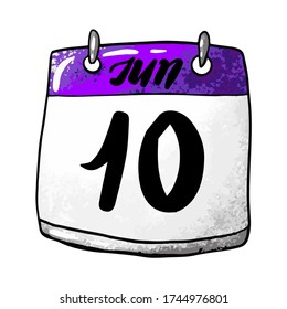 Calendar with the date of June 10 on a white background. Holiday Day of the border guard in the Republic of Moldova, Day of Portugal, Camoens and Portuguese communities. Vector illustration