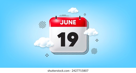 Icono de la fecha del calendario del 3 de junio. Icono del día 19 del mes. Fecha de programación del evento. Hora de cita de reunión. 19 de junio. Banner de fecha de mes del calendario. Página Día o Mensual. Vector