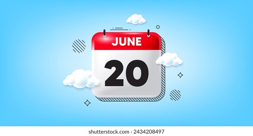 Icono de la fecha del calendario del 3 de junio. Icono del día 20 del mes. Fecha de programación del evento. Hora de cita de reunión. 20 de junio. Banner de fecha de mes del calendario. Página Día o Mensual. Vector