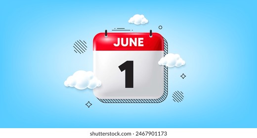 Icono de la fecha del calendario del 3 de junio. Icono del primer día del mes. Fecha de programación del evento. Hora de cita de reunión. 1er día de junio. Anuncio de fecha de mes calendario. Página Día o Mensual. Vector