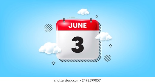 Calendar date of June 3d icon. 3rd day of the month icon. Event schedule date. Meeting appointment time. 3rd day of June. Calendar month date banner. Day or Monthly page. Vector