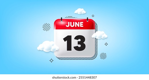 Calendar date of June 3d icon. 13th day of the month icon. Event schedule date. Meeting appointment time. 13th day of June. Calendar month date banner. Day or Monthly page. Vector