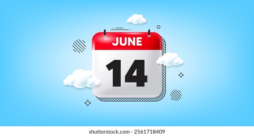 Calendar date of June 3d icon. 14th day of the month icon. Event schedule date. Meeting appointment time. 14th day of June. Calendar month date banner. Day or Monthly page. Vector