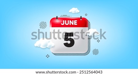 Calendar date of June 3d icon. 5th day of the month icon. Event schedule date. Meeting appointment time. 5th day of June. Calendar month date banner. Day or Monthly page. Vector