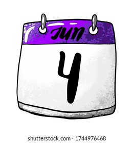 Calendar with the date of June 4 on a white background. Holiday International Day of Innocent Children Victims of Aggression, Estonian Flag Day, Finnish Defense Forces Day. Vector illustration