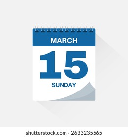 Calendar with date March 15, day calendar icon. Business meeting schedule date sign, event calendar reminder, page calendar, agenda planner, appointment date, deadline template, vector illustration.
