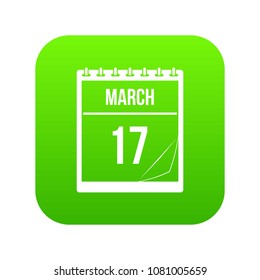 Calendar with the date of March 17 icon digital green for any design isolated on white vector illustration