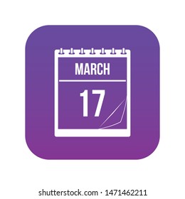 Calendar with the date of March 17 icon digital purple for any design isolated on white vector illustration