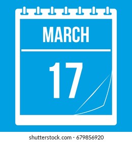 Calendar with the date of March 17 icon white isolated on blue background vector illustration