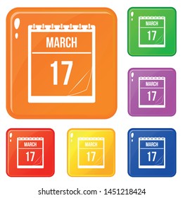 Calendar with the date of March 17 icons set collection vector 6 color isolated on white background