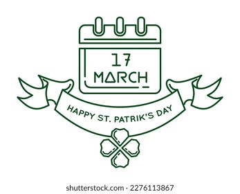 Calendar with the date March 17, line icon. Happy St. Patricks Day. Vector illustration