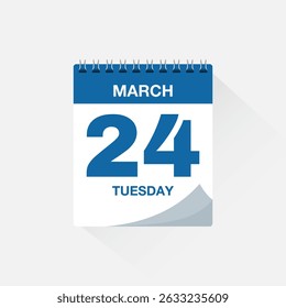 Calendar with date March 24, day calendar icon. Business meeting schedule date sign, event calendar reminder, page calendar, agenda planner, appointment date, deadline template, vector illustration.
