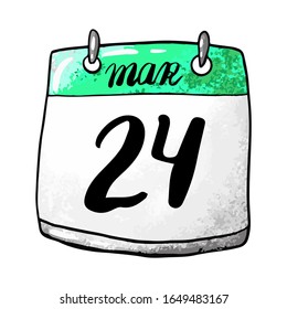 Calendario con la fecha 24 de marzo en un fondo blanco. Día Mundial de la Tuberculosis. Ilustración de material vectorial.