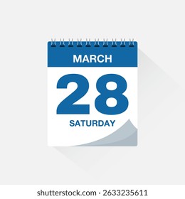 Calendar with date March 28, day calendar icon. Business meeting schedule date sign, event calendar reminder, page calendar, agenda planner, appointment date, deadline template, vector illustration.