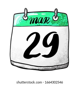 Calendar with the date March 29 on a white background. Holiday Veterans Day of the Vietnam War in the United States. Vector stock illustration.