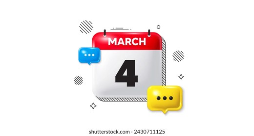 Icono de la fecha del calendario del 3 de marzo. Icono del 4º día del mes. Fecha de programación del evento. Hora de cita de reunión. 4 de marzo. Banner de fecha de mes del calendario. Página Día o Mensual. Vector