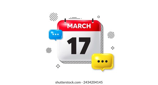 Icono de la fecha del calendario del 3 de marzo. Icono del día 17 del mes. Fecha de programación del evento. Hora de cita de reunión. 17 de marzo. Banner de fecha de mes del calendario. Página Día o Mensual. Vector