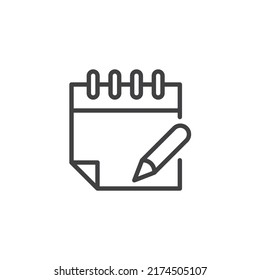 Calendar date mark line icon. linear style sign for mobile concept and web design. Calendar and pen outline vector icon. Symbol, logo illustration. Vector graphics