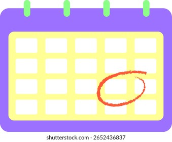 Calendario con fecha marcada en la ilustración plana roja