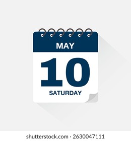 Calendar with date May 10, day calendar icon vector illustration. Event calendar reminder, business meeting schedule, appointment date symbol, page calendar agenda planner sign, deadline template.