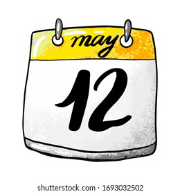 Calendario con fecha del 12 de mayo en un fondo blanco. Día Internacional de Enfermeras. Ilustración del vector