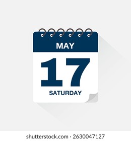 Calendar with date May 17, day calendar icon vector illustration. Event calendar reminder, business meeting schedule, appointment date symbol, page calendar agenda planner sign, deadline template.