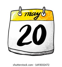 Kalender mit dem Datum 20. Mai auf weißem Hintergrund. Feiertag Kalmückischer Teetag, Weltmetrologie-Tag. Vektorillustration