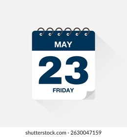 Calendar with date May 23, day calendar icon vector illustration. Event calendar reminder, business meeting schedule, appointment date symbol, page calendar agenda planner sign, deadline template.