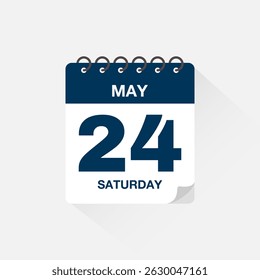 Calendar with date May 24, day calendar icon vector illustration. Event calendar reminder, business meeting schedule, appointment date symbol, page calendar agenda planner sign, deadline template.
