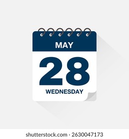 Calendar with date May 28, day calendar icon vector illustration. Event calendar reminder, business meeting schedule, appointment date symbol, page calendar agenda planner sign, deadline template.