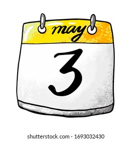 Calendar with the date of May 3 on a white background. Holiday World Press Freedom Day, World Sun Day. Vector illustration