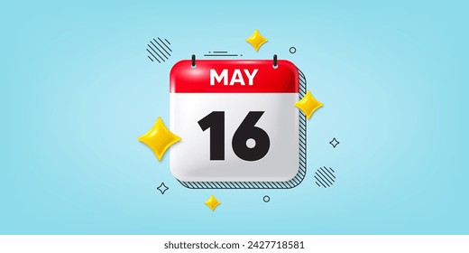 Icono de la fecha del calendario del 3 de mayo. Icono del día 16 del mes. Fecha de programación del evento. Hora de cita de reunión. 16 de mayo. Banner de fecha de mes del calendario. Página Día o Mensual. Vector