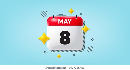 Icono de la fecha del calendario del 3 de mayo. Icono del 8º día del mes. Fecha de programación del evento. Hora de cita de reunión. 8 de mayo. Banner de fecha de mes del calendario. Página Día o Mensual. Vector