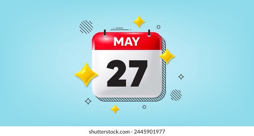 Calendar date of May 3d icon. 27th day of the month icon. Event schedule date. Meeting appointment time. 27th day of May. Calendar month date banner. Day or Monthly page. Vector